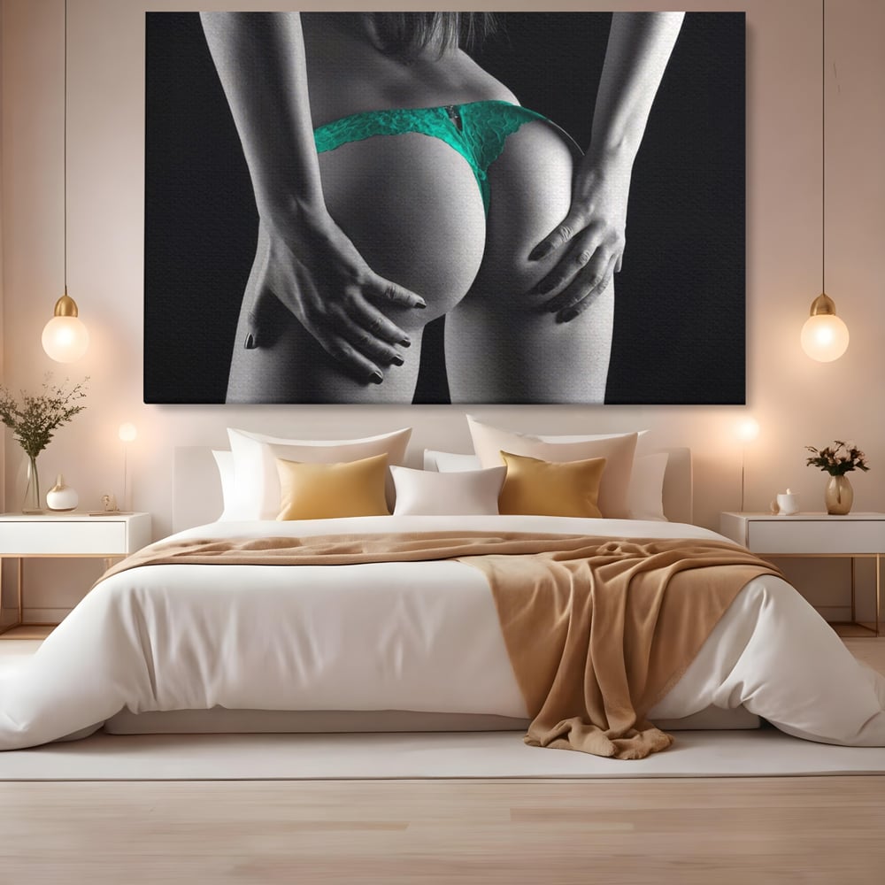 Tablou Canvas Premium LuxCanva® A1334, Green Underwear , Studio, Sexi Nude, Senzual, Erotic, Dormitor, Culori Vibrante