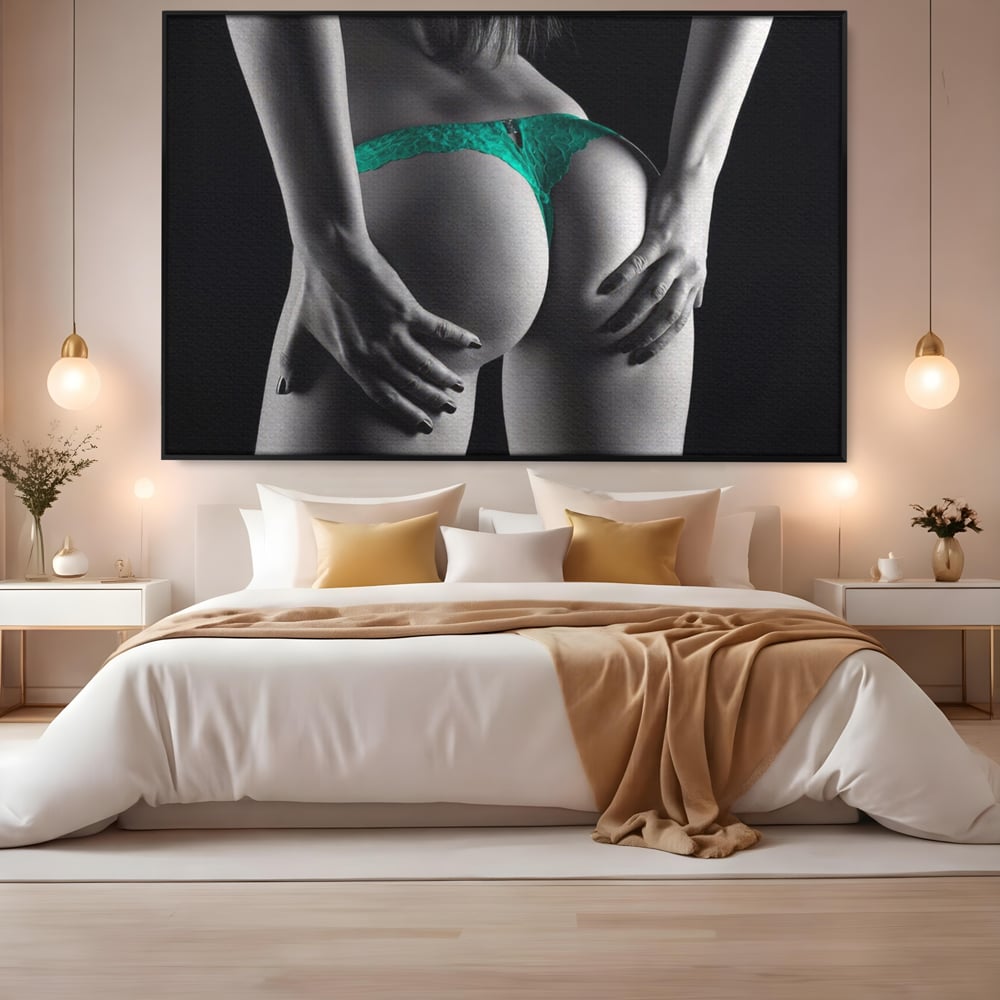 Tablou Canvas Premium LuxCanva® A1334, Green Underwear , Studio, Sexi Nude, Senzual, Erotic, Dormitor, Culori Vibrante