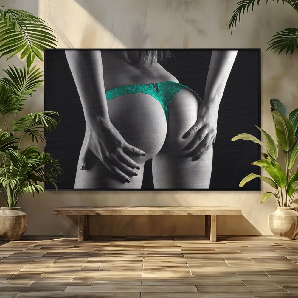 Tablou Canvas Premium LuxCanva® A1334, Green Underwear , Studio, Sexi Nude, Senzual, Erotic, Dormitor, Culori Vibrante