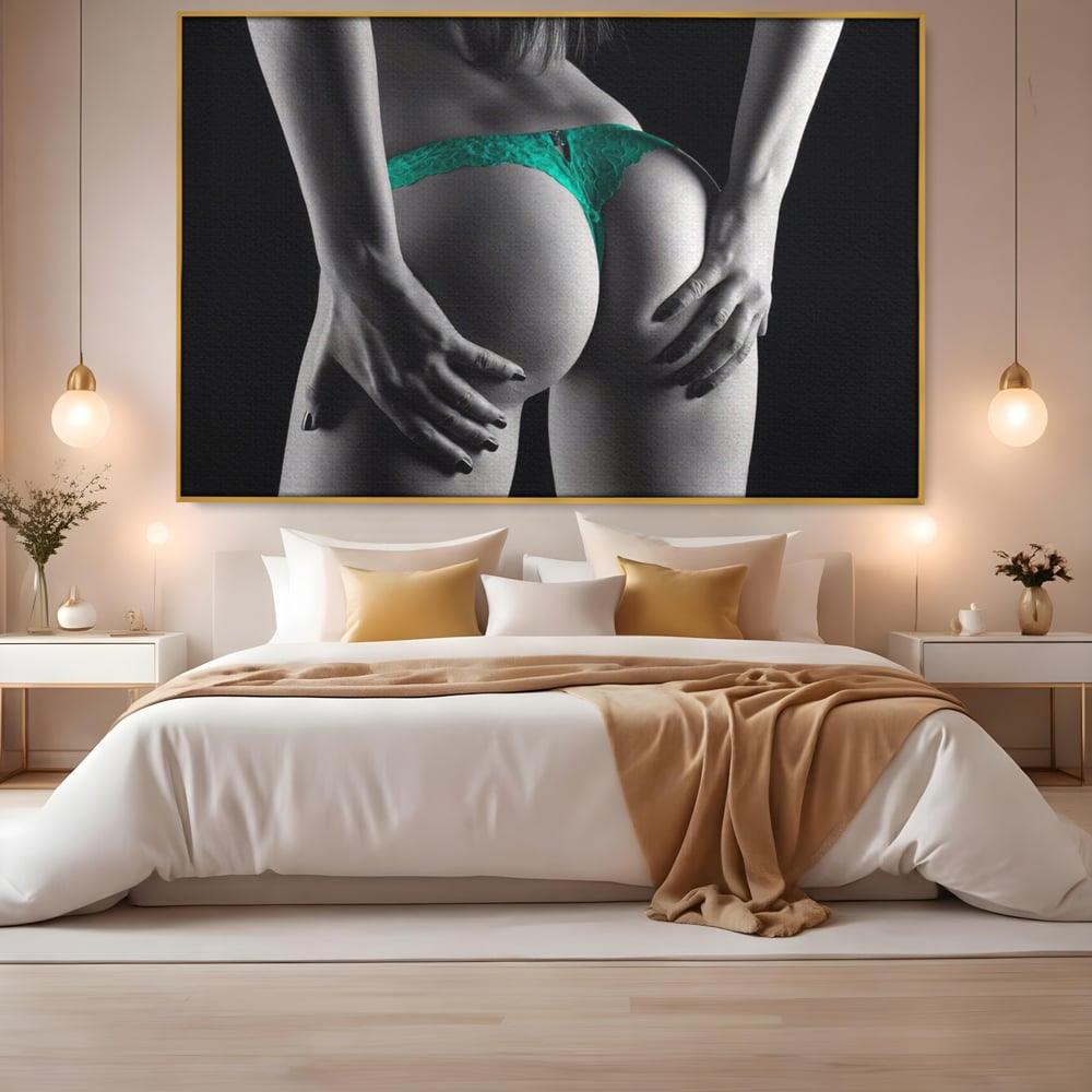 Tablou Canvas Premium LuxCanva® A1334, Green Underwear , Studio, Sexi Nude, Senzual, Erotic, Dormitor, Culori Vibrante