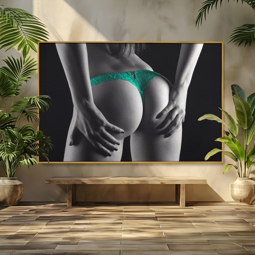 Tablou Canvas Premium LuxCanva® A1334, Green Underwear , Studio, Sexi Nude, Senzual, Erotic, Dormitor, Culori Vibrante