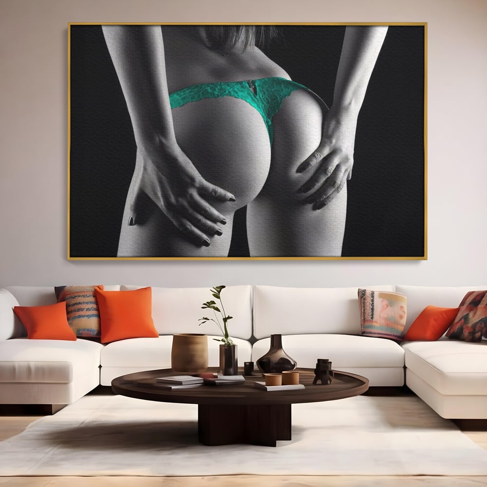 Tablou Canvas Premium LuxCanva® A1334, Green Underwear , Studio, Sexi Nude, Senzual, Erotic, Dormitor, Culori Vibrante