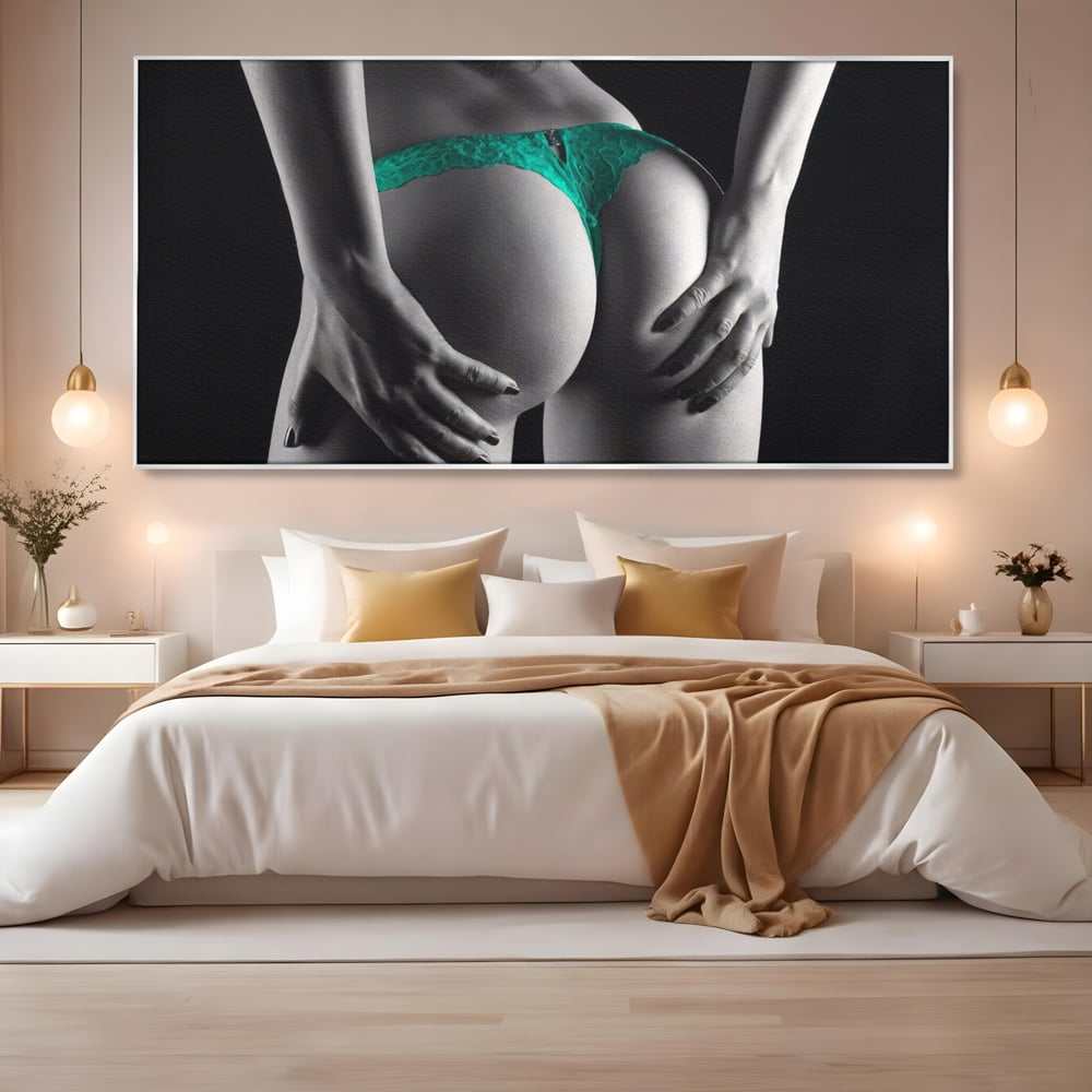 Tablou Canvas Premium LuxCanva® A1334, Green Underwear , Studio, Sexi Nude, Senzual, Erotic, Dormitor, Culori Vibrante