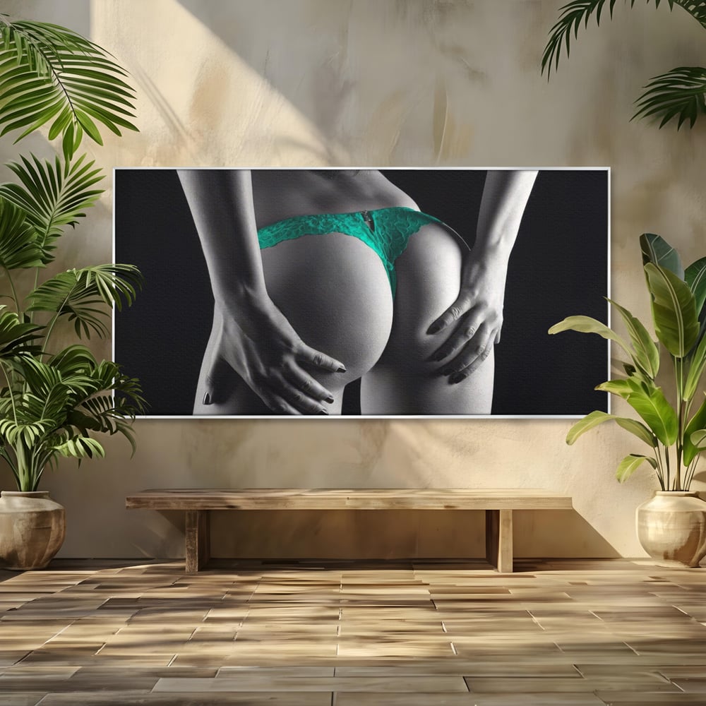 Tablou Canvas Premium LuxCanva® A1334, Green Underwear , Studio, Sexi Nude, Senzual, Erotic, Dormitor, Culori Vibrante