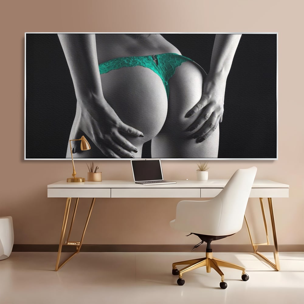 Tablou Canvas Premium LuxCanva® A1334, Green Underwear , Studio, Sexi Nude, Senzual, Erotic, Dormitor, Culori Vibrante