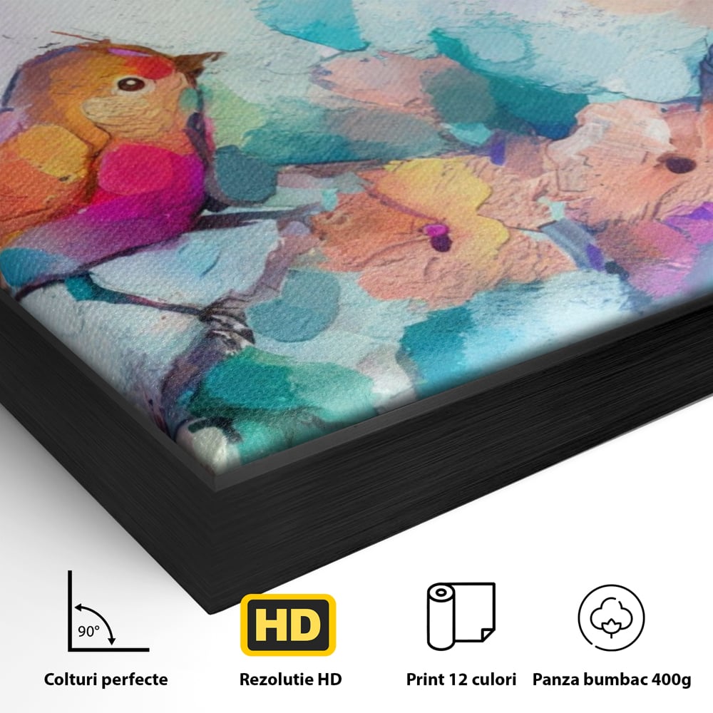 Tablou Canvas Premium LuxCanva® A1335, Two Birds ,  Living, Pasari, Flori, Multicolor, Dormitor, Culori Vibrante