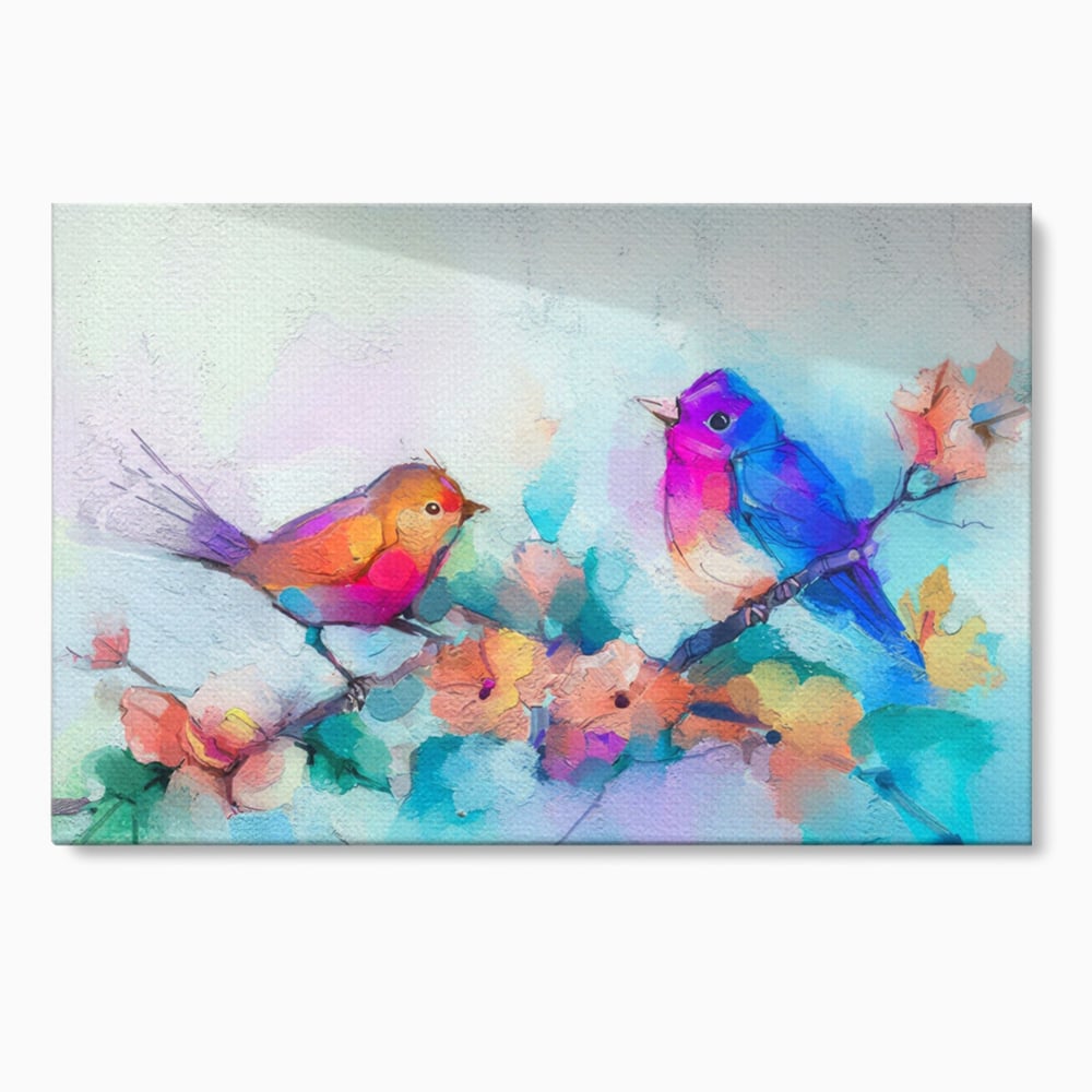 Tablou Canvas Premium LuxCanva® A1335, Two Birds ,  Living, Pasari, Flori, Multicolor, Dormitor, Culori Vibrante