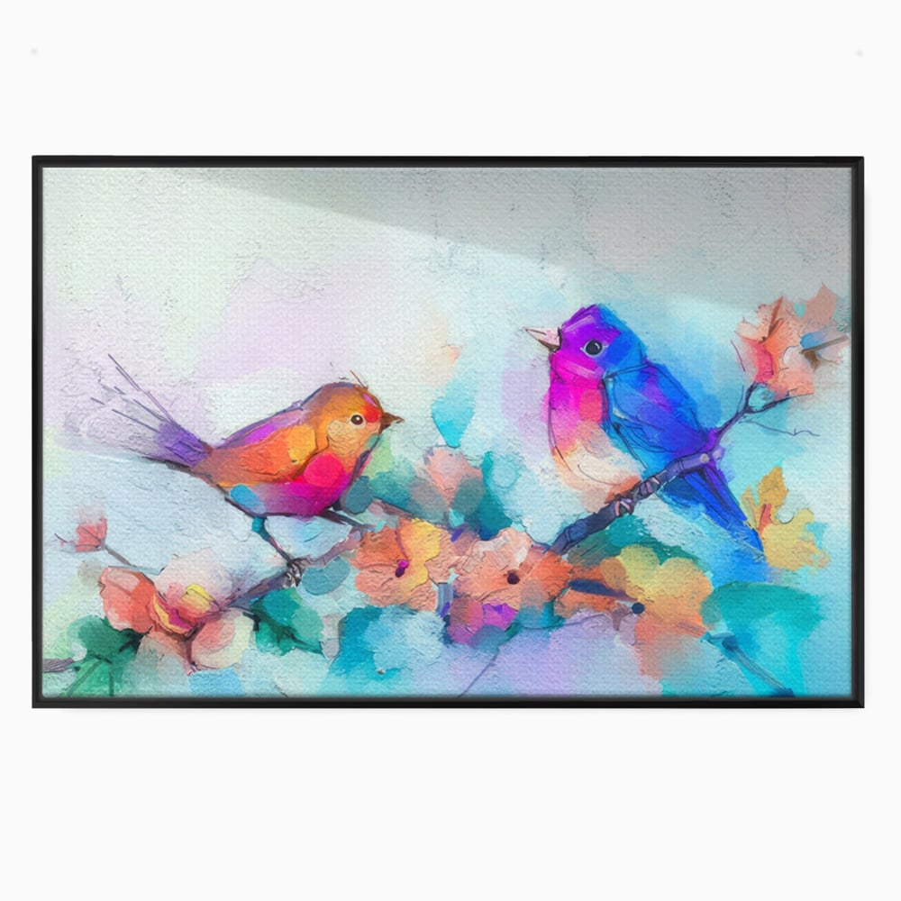 Tablou Canvas Premium LuxCanva® A1335, Two Birds ,  Living, Pasari, Flori, Multicolor, Dormitor, Culori Vibrante
