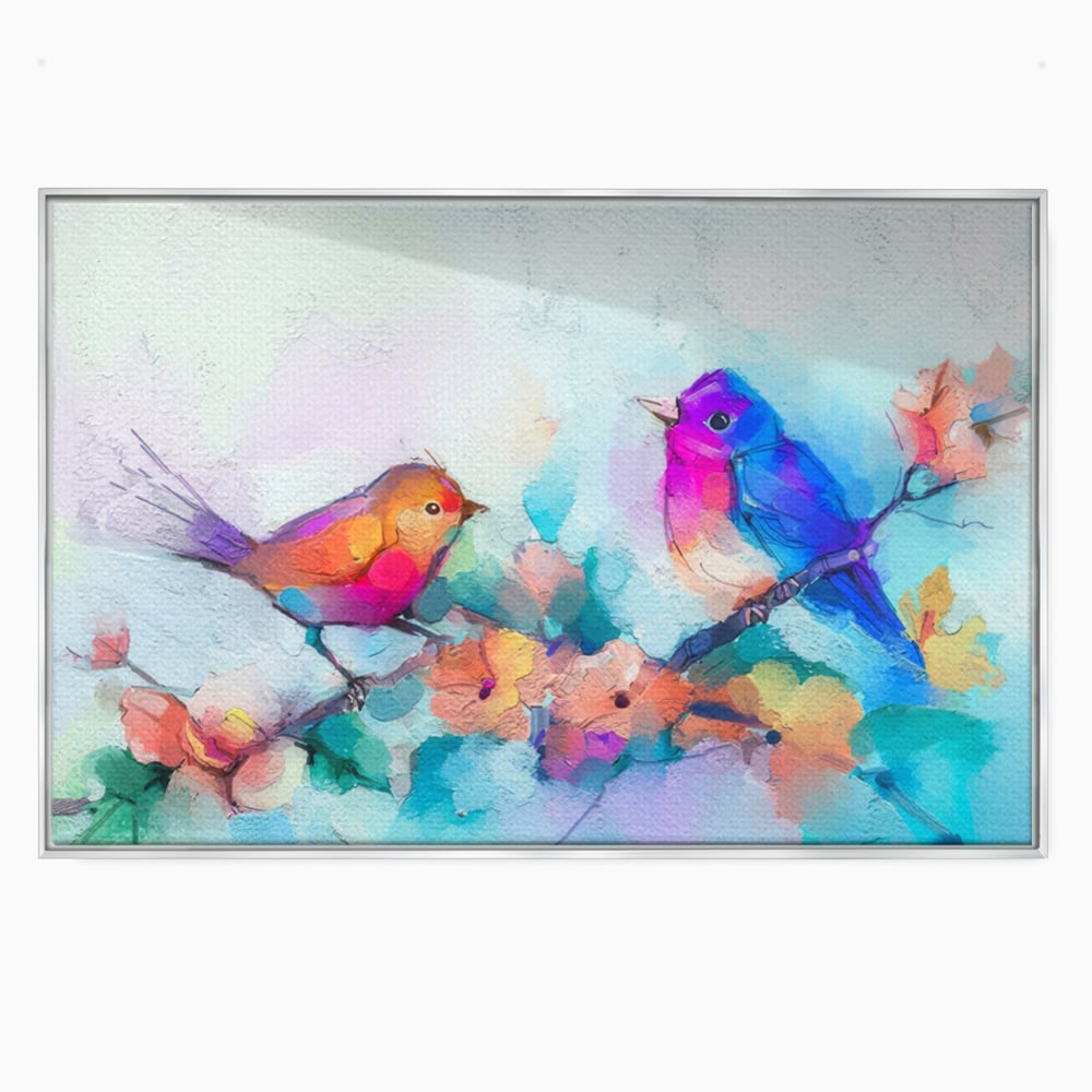 Tablou Canvas Premium LuxCanva® A1335, Two Birds ,  Living, Pasari, Flori, Multicolor, Dormitor, Culori Vibrante