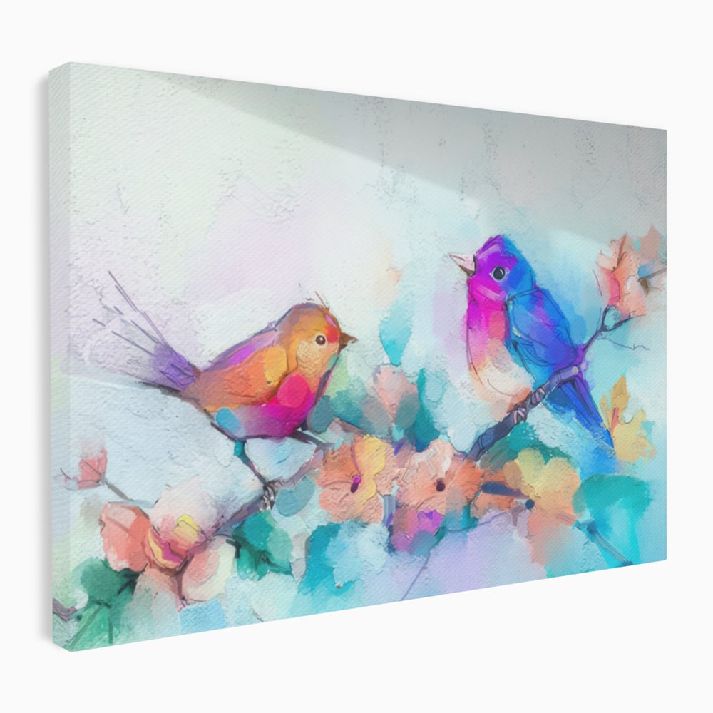 Tablou Canvas Premium LuxCanva® A1335, Two Birds ,  Living, Pasari, Flori, Multicolor, Dormitor, Culori Vibrante