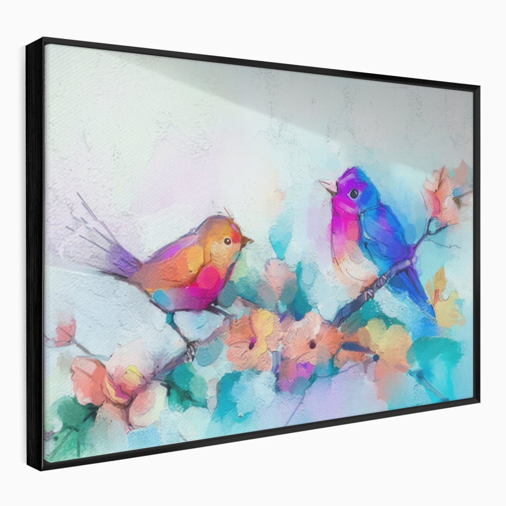Tablou Canvas Premium LuxCanva® A1335, Two Birds ,  Living, Pasari, Flori, Multicolor, Dormitor, Culori Vibrante