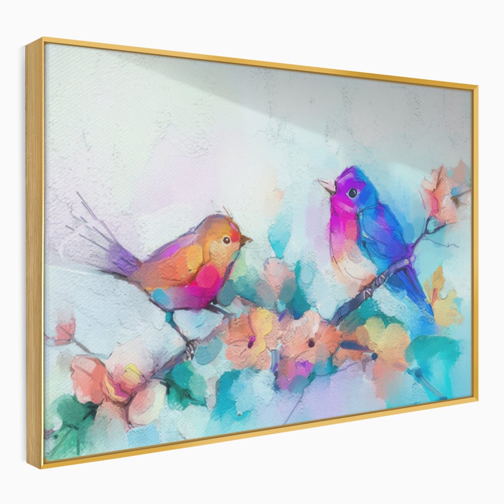 Tablou Canvas Premium LuxCanva® A1335, Two Birds ,  Living, Pasari, Flori, Multicolor, Dormitor, Culori Vibrante