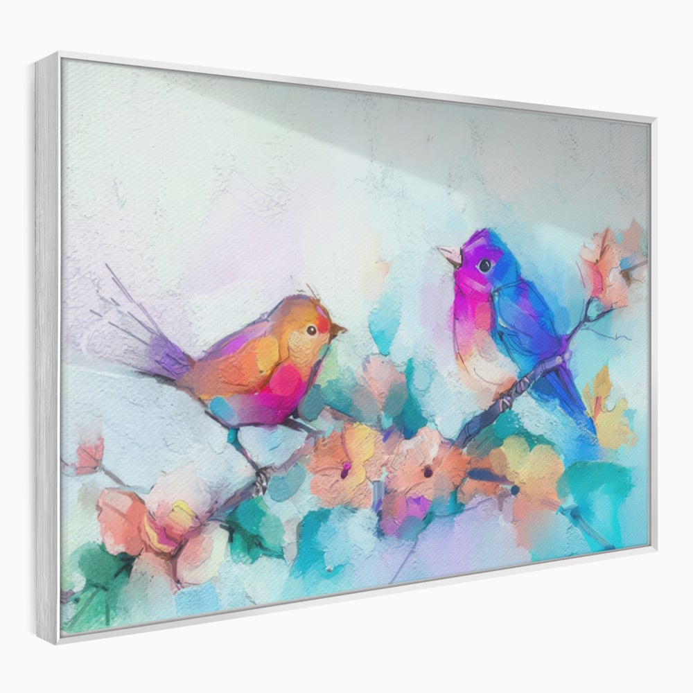 Tablou Canvas Premium LuxCanva® A1335, Two Birds ,  Living, Pasari, Flori, Multicolor, Dormitor, Culori Vibrante