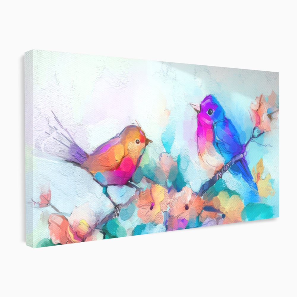 Tablou Canvas Premium LuxCanva® A1335, Two Birds ,  Living, Pasari, Flori, Multicolor, Dormitor, Culori Vibrante