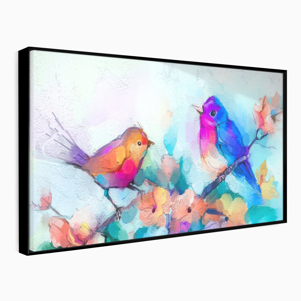 Tablou Canvas Premium LuxCanva® A1335, Two Birds ,  Living, Pasari, Flori, Multicolor, Dormitor, Culori Vibrante