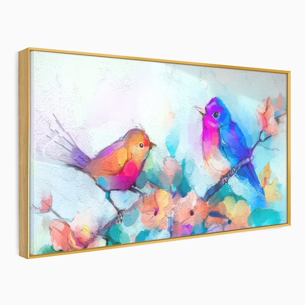 Tablou Canvas Premium LuxCanva® A1335, Two Birds ,  Living, Pasari, Flori, Multicolor, Dormitor, Culori Vibrante
