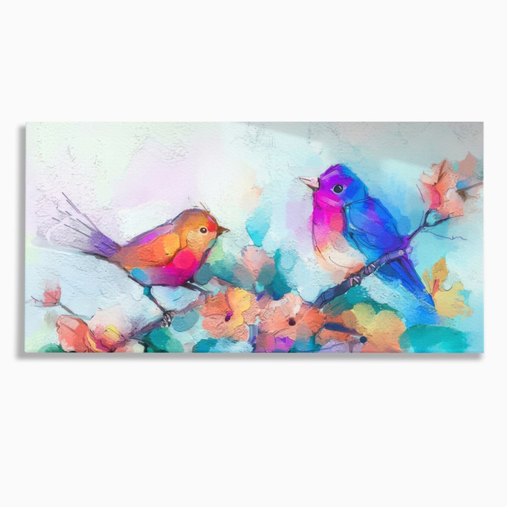 Tablou Canvas Premium LuxCanva® A1335, Two Birds ,  Living, Pasari, Flori, Multicolor, Dormitor, Culori Vibrante