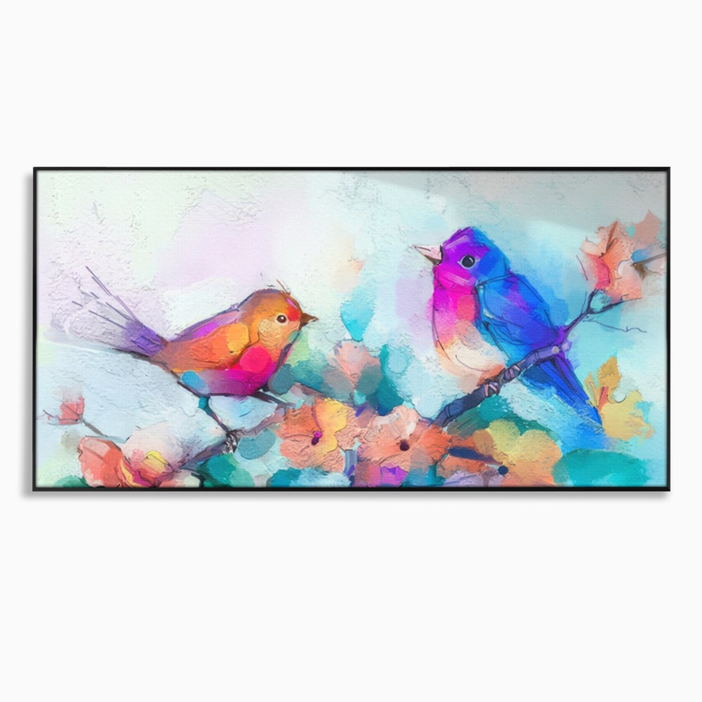 Tablou Canvas Premium LuxCanva® A1335, Two Birds ,  Living, Pasari, Flori, Multicolor, Dormitor, Culori Vibrante