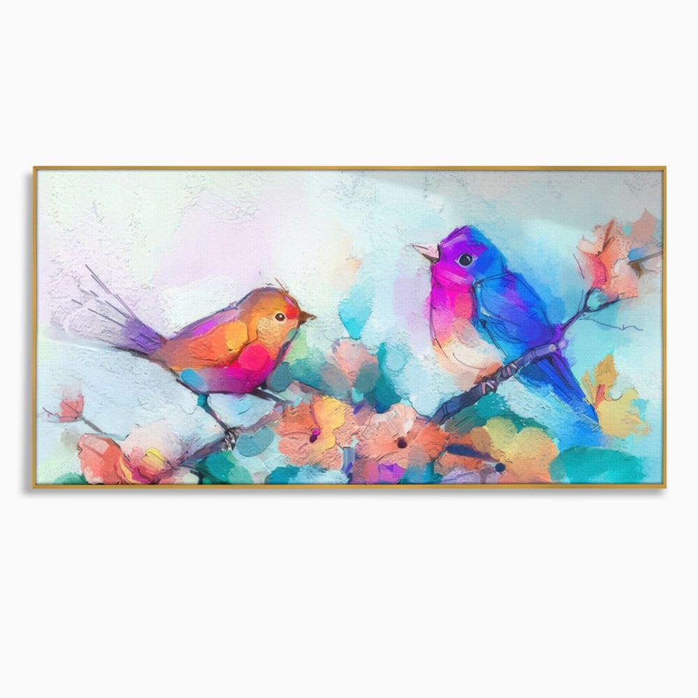 Tablou Canvas Premium LuxCanva® A1335, Two Birds ,  Living, Pasari, Flori, Multicolor, Dormitor, Culori Vibrante