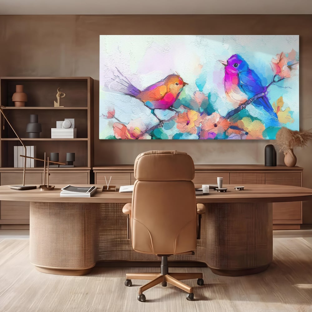 Tablou Canvas Premium LuxCanva® A1335, Two Birds ,  Living, Pasari, Flori, Multicolor, Dormitor, Culori Vibrante