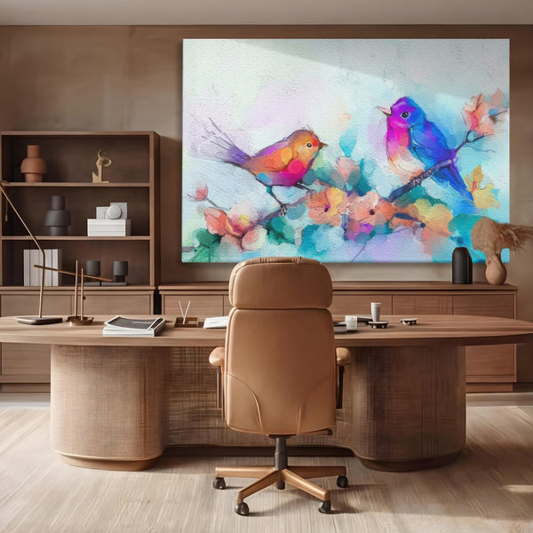 Tablou Canvas Premium LuxCanva® A1335, Two Birds ,  Living, Pasari, Flori, Multicolor, Dormitor, Culori Vibrante