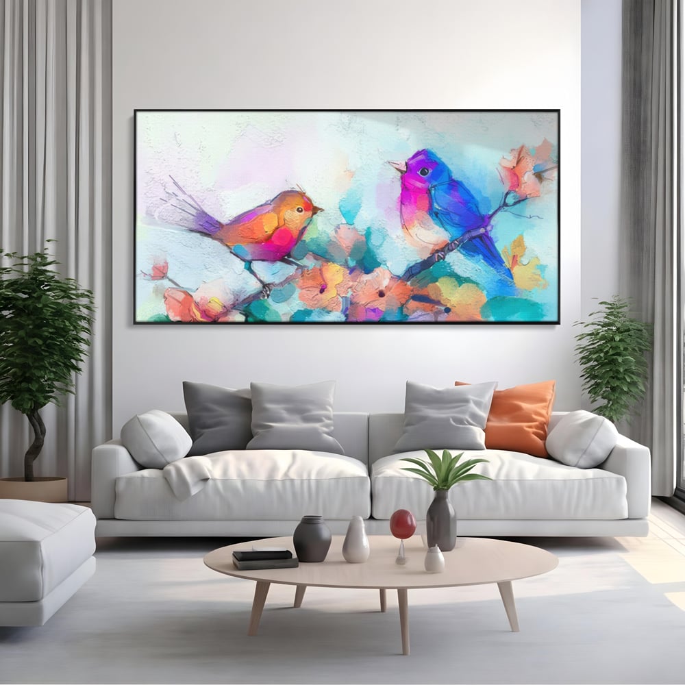 Tablou Canvas Premium LuxCanva® A1335, Two Birds ,  Living, Pasari, Flori, Multicolor, Dormitor, Culori Vibrante