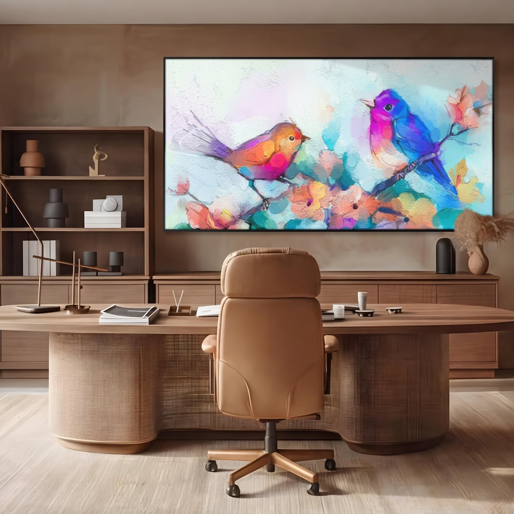Tablou Canvas Premium LuxCanva® A1335, Two Birds ,  Living, Pasari, Flori, Multicolor, Dormitor, Culori Vibrante