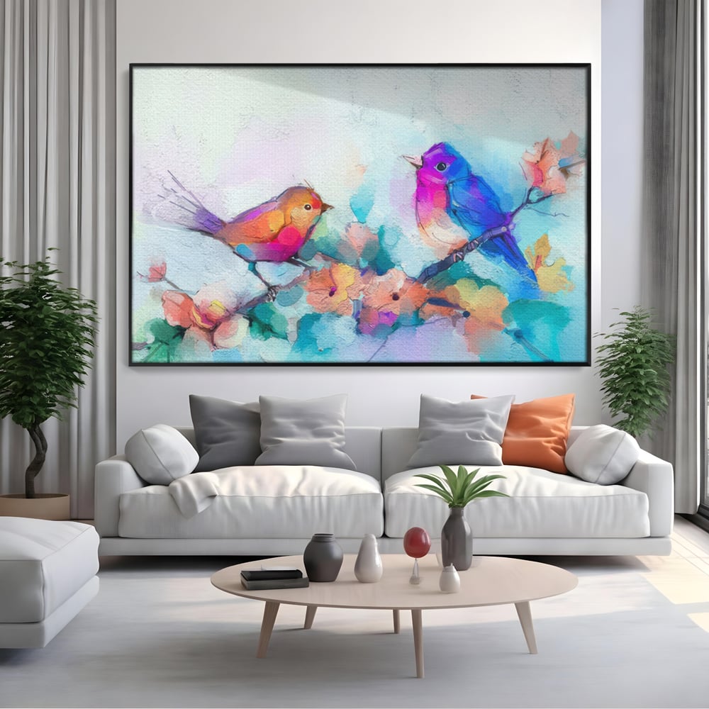 Tablou Canvas Premium LuxCanva® A1335, Two Birds ,  Living, Pasari, Flori, Multicolor, Dormitor, Culori Vibrante
