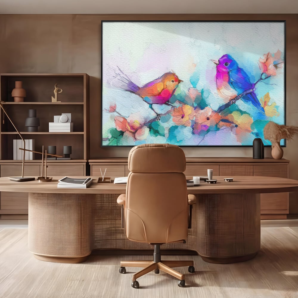 Tablou Canvas Premium LuxCanva® A1335, Two Birds ,  Living, Pasari, Flori, Multicolor, Dormitor, Culori Vibrante