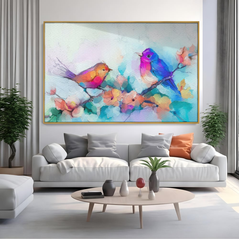 Tablou Canvas Premium LuxCanva® A1335, Two Birds ,  Living, Pasari, Flori, Multicolor, Dormitor, Culori Vibrante