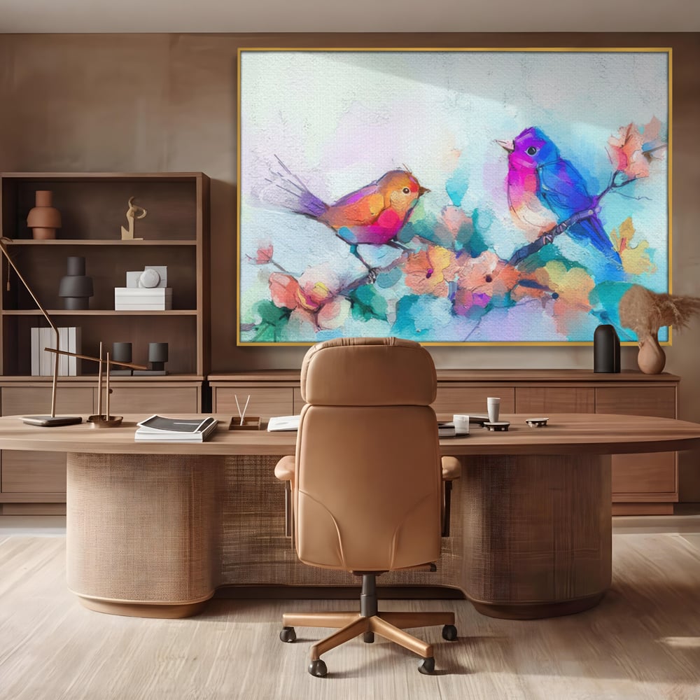 Tablou Canvas Premium LuxCanva® A1335, Two Birds ,  Living, Pasari, Flori, Multicolor, Dormitor, Culori Vibrante