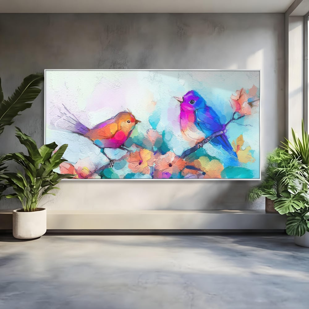 Tablou Canvas Premium LuxCanva® A1335, Two Birds ,  Living, Pasari, Flori, Multicolor, Dormitor, Culori Vibrante