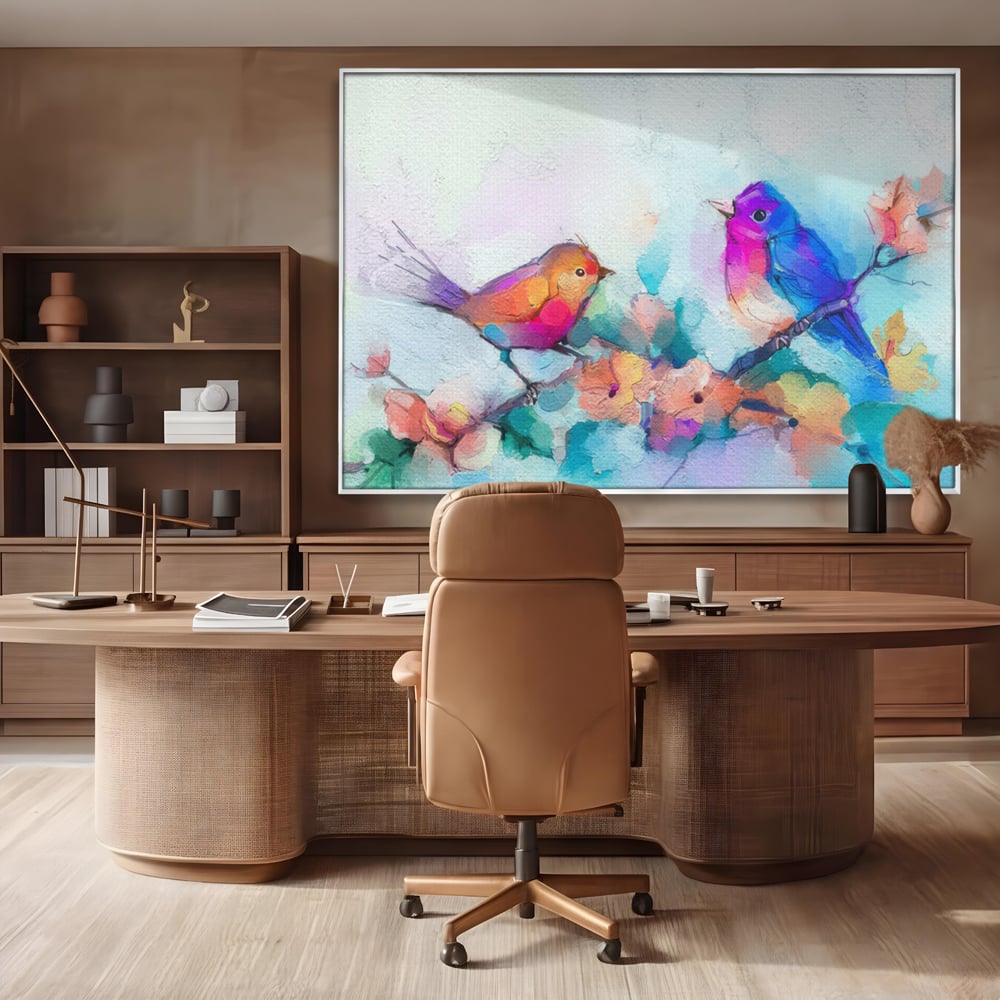 Tablou Canvas Premium LuxCanva® A1335, Two Birds ,  Living, Pasari, Flori, Multicolor, Dormitor, Culori Vibrante
