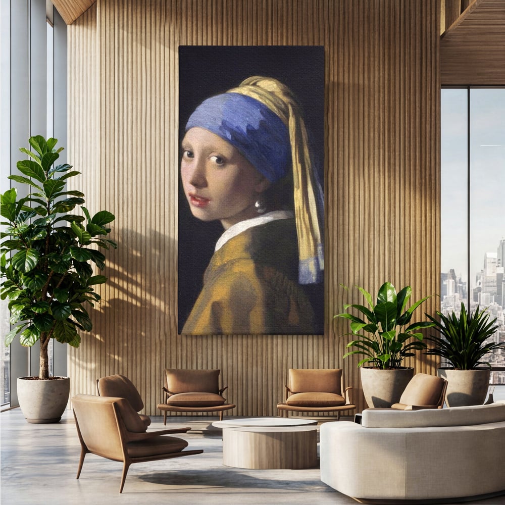 Leinwandbilder Premium LuxCanva® A1338, Mädchen mit Perlenohrring, Kunstgalerie, Mädchen mit Turban, Johannes Vermeer, Gemälde, Atelier, leuchtende Farben