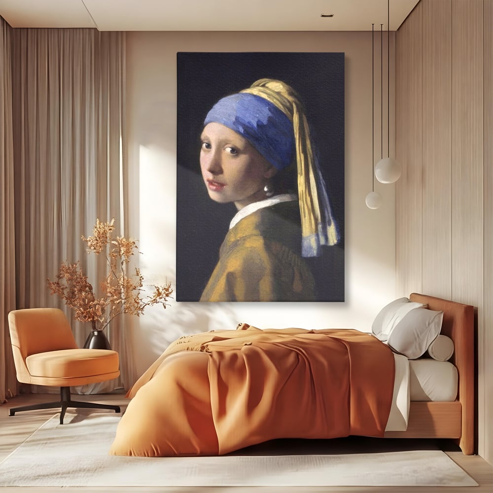 Leinwandbilder Premium LuxCanva® A1338, Mädchen mit Perlenohrring, Kunstgalerie, Mädchen mit Turban, Johannes Vermeer, Gemälde, Atelier, leuchtende Farben
