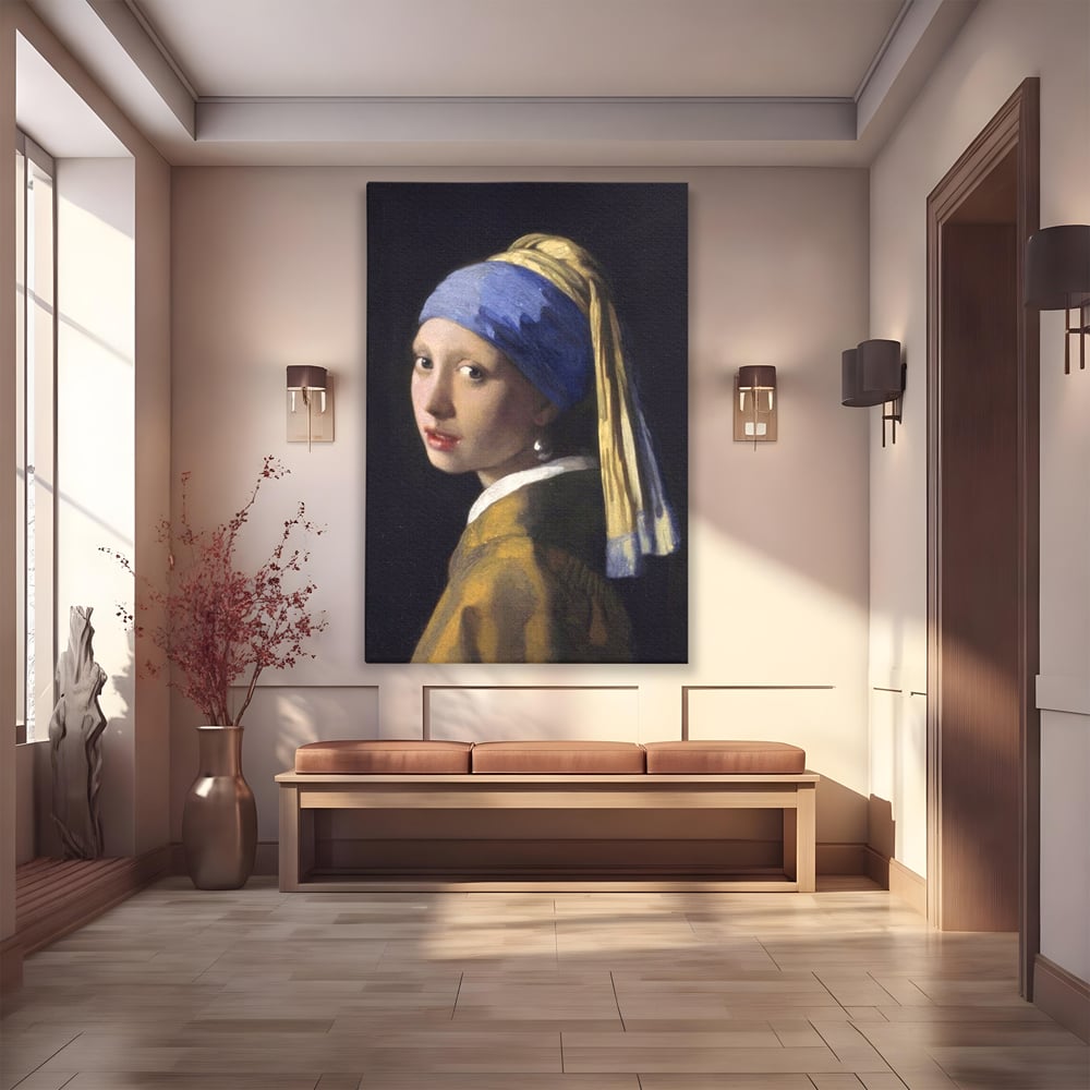 Leinwandbilder Premium LuxCanva® A1338, Mädchen mit Perlenohrring, Kunstgalerie, Mädchen mit Turban, Johannes Vermeer, Gemälde, Atelier, leuchtende Farben