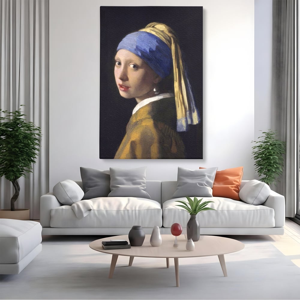 Leinwandbilder Premium LuxCanva® A1338, Mädchen mit Perlenohrring, Kunstgalerie, Mädchen mit Turban, Johannes Vermeer, Gemälde, Atelier, leuchtende Farben