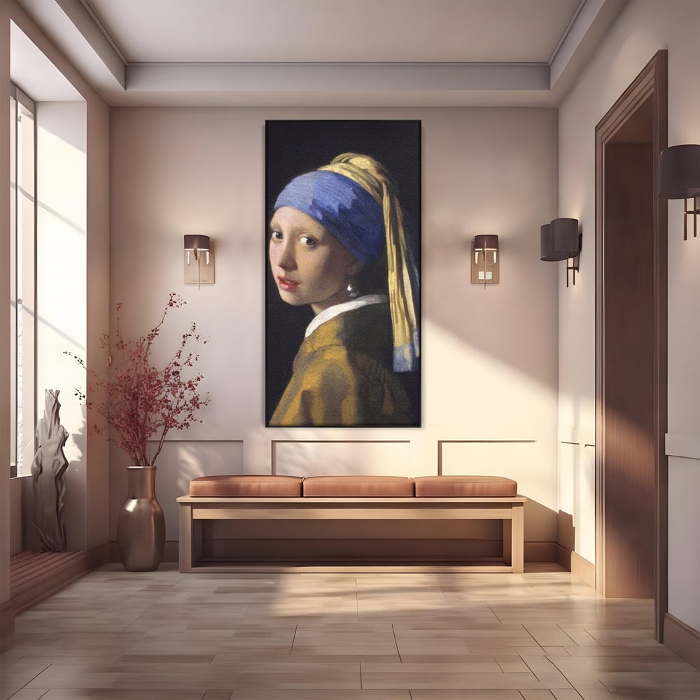 Leinwandbilder Premium LuxCanva® A1338, Mädchen mit Perlenohrring, Kunstgalerie, Mädchen mit Turban, Johannes Vermeer, Gemälde, Atelier, leuchtende Farben