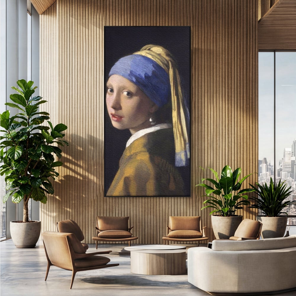 Leinwandbilder Premium LuxCanva® A1338, Mädchen mit Perlenohrring, Kunstgalerie, Mädchen mit Turban, Johannes Vermeer, Gemälde, Atelier, leuchtende Farben