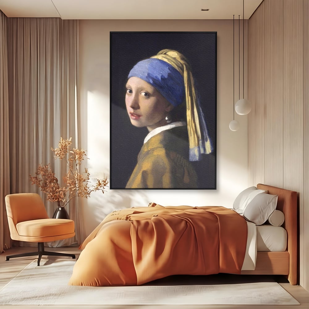 Leinwandbilder Premium LuxCanva® A1338, Mädchen mit Perlenohrring, Kunstgalerie, Mädchen mit Turban, Johannes Vermeer, Gemälde, Atelier, leuchtende Farben