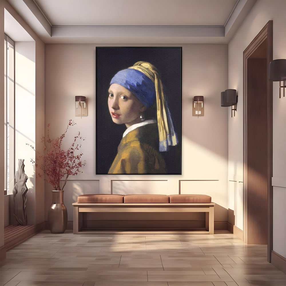Leinwandbilder Premium LuxCanva® A1338, Mädchen mit Perlenohrring, Kunstgalerie, Mädchen mit Turban, Johannes Vermeer, Gemälde, Atelier, leuchtende Farben