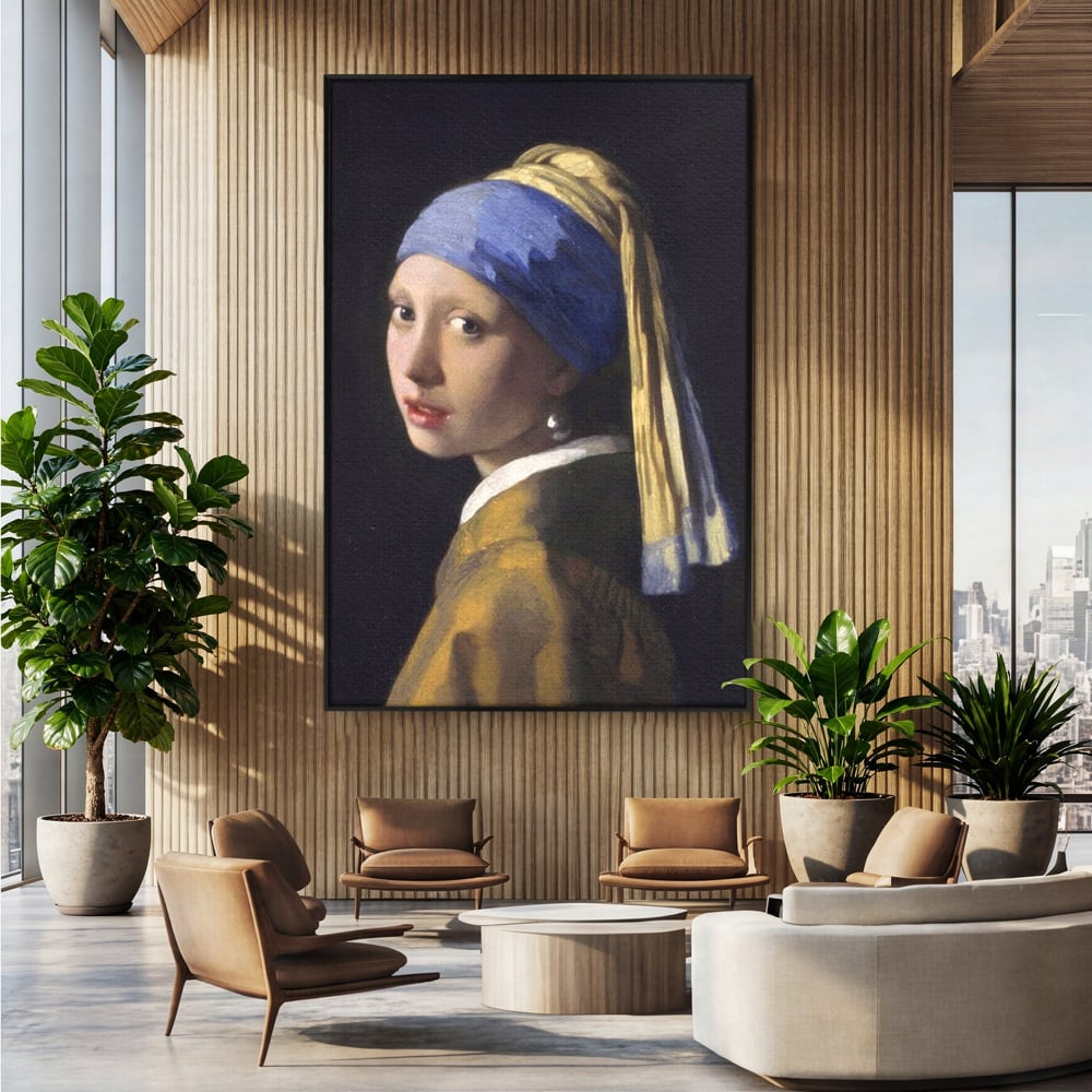 Leinwandbilder Premium LuxCanva® A1338, Mädchen mit Perlenohrring, Kunstgalerie, Mädchen mit Turban, Johannes Vermeer, Gemälde, Atelier, leuchtende Farben