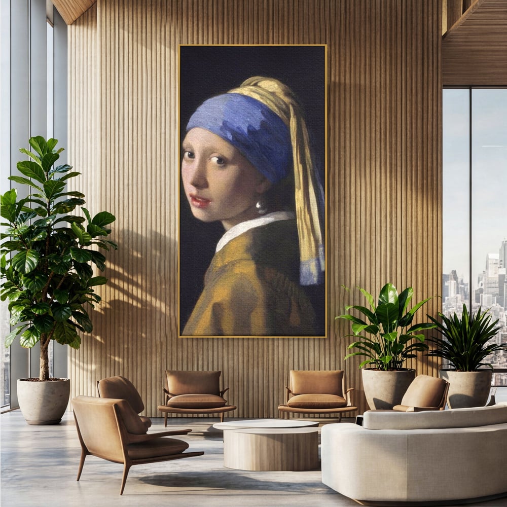 Leinwandbilder Premium LuxCanva® A1338, Mädchen mit Perlenohrring, Kunstgalerie, Mädchen mit Turban, Johannes Vermeer, Gemälde, Atelier, leuchtende Farben