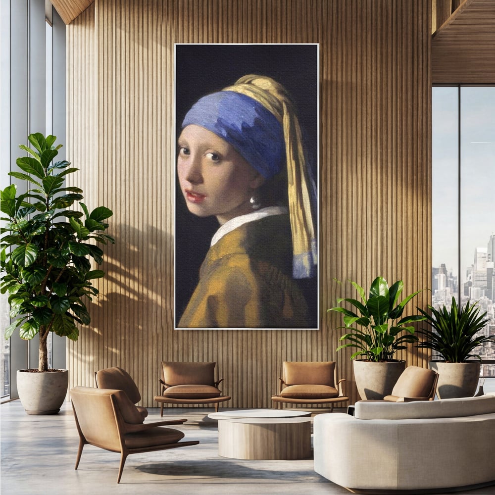 Leinwandbilder Premium LuxCanva® A1338, Mädchen mit Perlenohrring, Kunstgalerie, Mädchen mit Turban, Johannes Vermeer, Gemälde, Atelier, leuchtende Farben