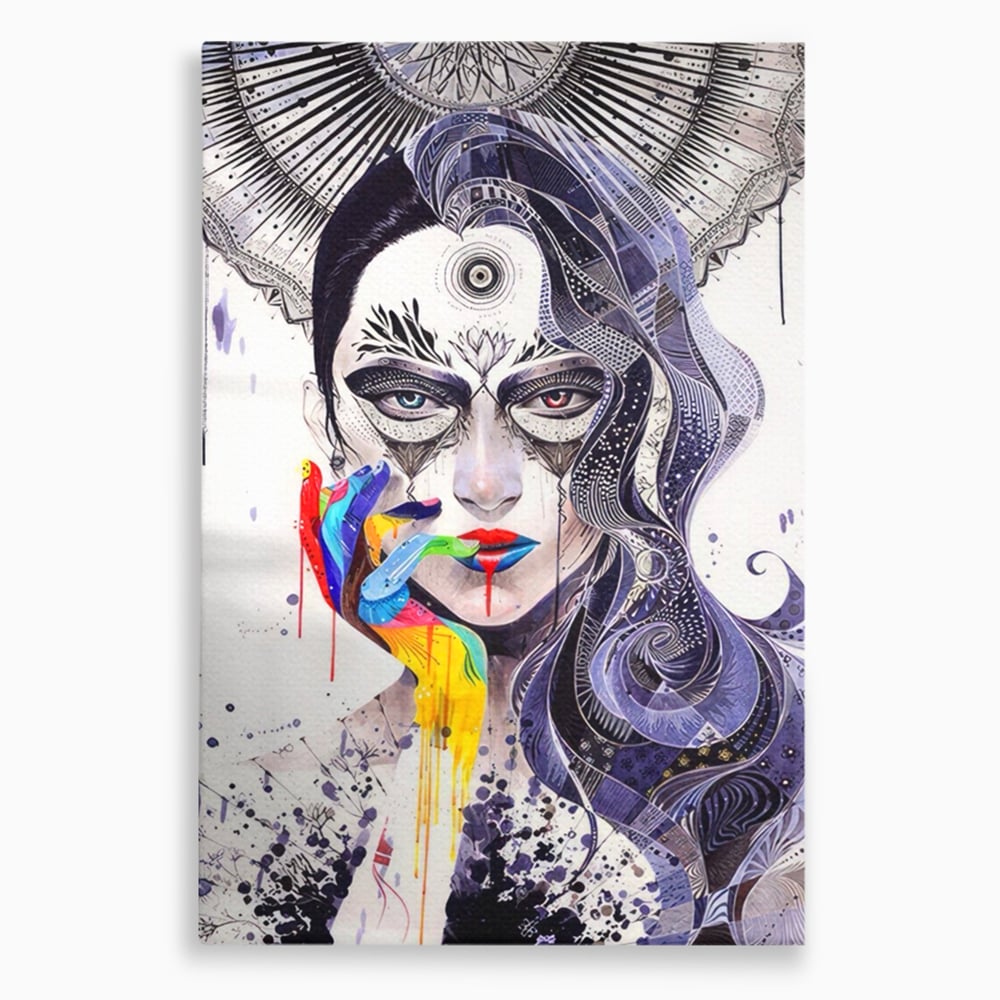 Tablou Canvas Premium LuxCanva® A1340, Minjae Lee , Living, Abstract, Colorat, Fata, Decorativ, Graffiti, Studio, Culori Vibrante