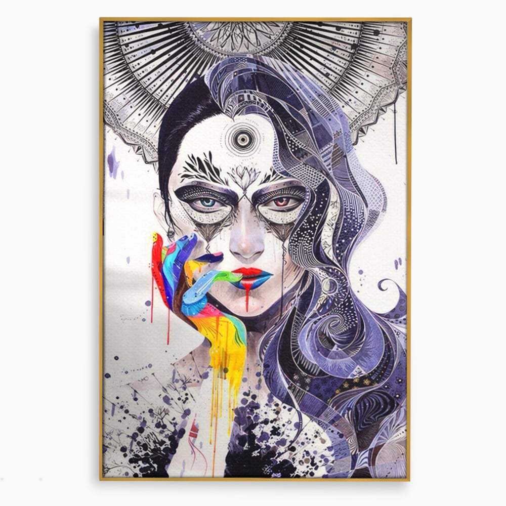 Tablou Canvas Premium LuxCanva® A1340, Minjae Lee , Living, Abstract, Colorat, Fata, Decorativ, Graffiti, Studio, Culori Vibrante
