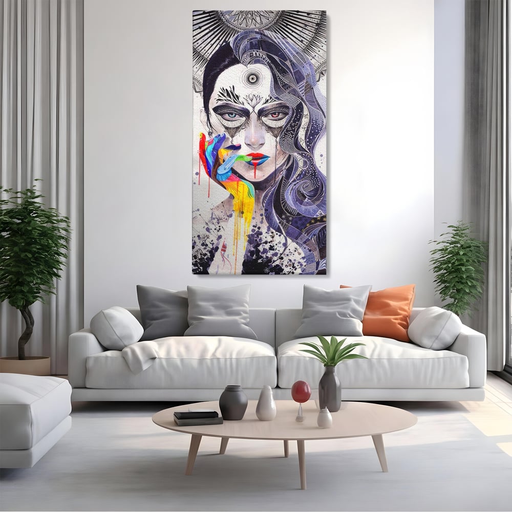 Tablou Canvas Premium LuxCanva® A1340, Minjae Lee , Living, Abstract, Colorat, Fata, Decorativ, Graffiti, Studio, Culori Vibrante
