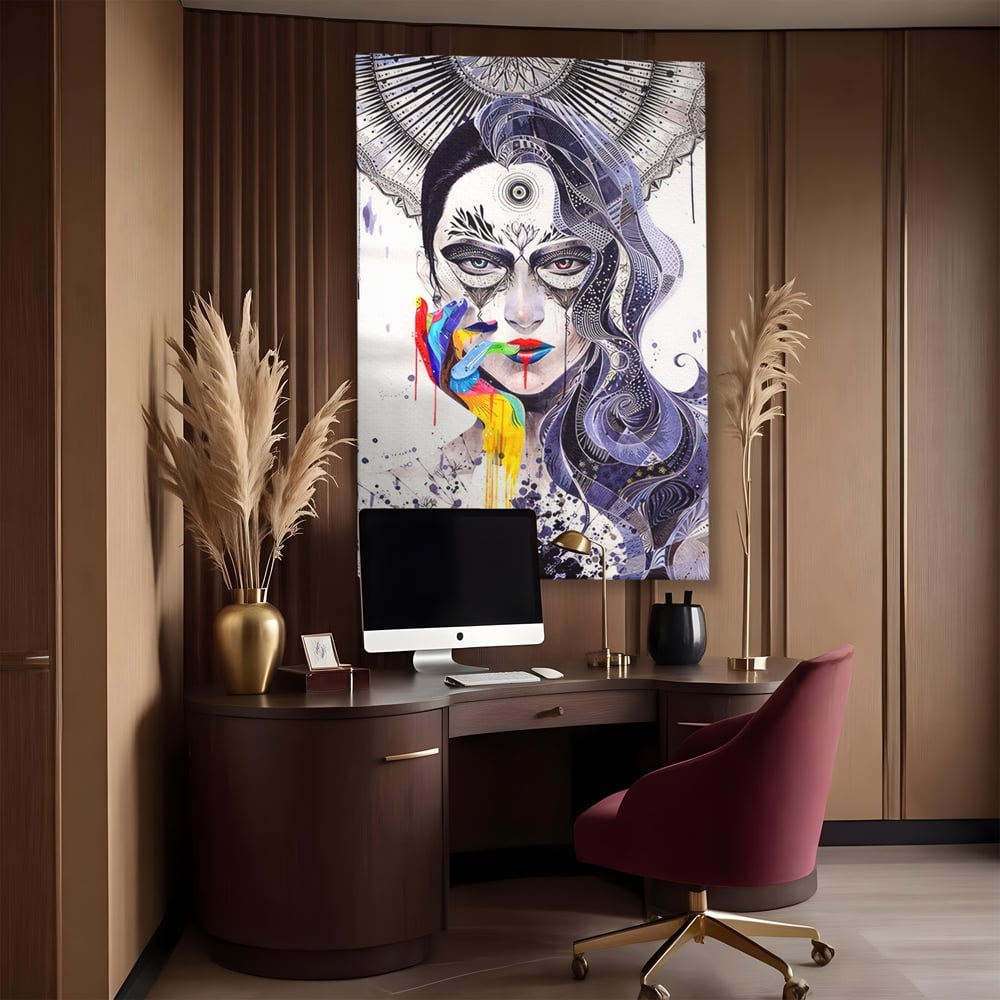 Tablou Canvas Premium LuxCanva® A1340, Minjae Lee , Living, Abstract, Colorat, Fata, Decorativ, Graffiti, Studio, Culori Vibrante
