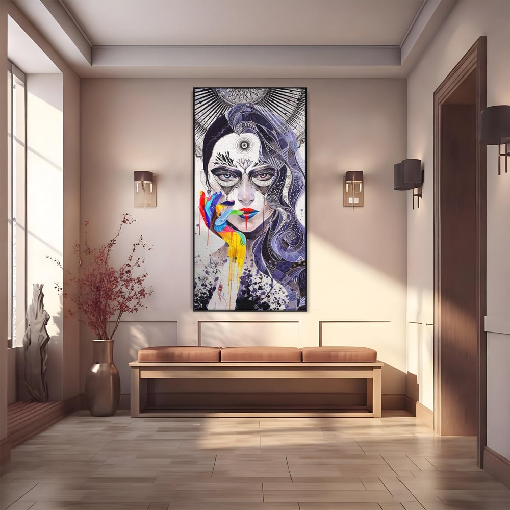 Tablou Canvas Premium LuxCanva® A1340, Minjae Lee , Living, Abstract, Colorat, Fata, Decorativ, Graffiti, Studio, Culori Vibrante