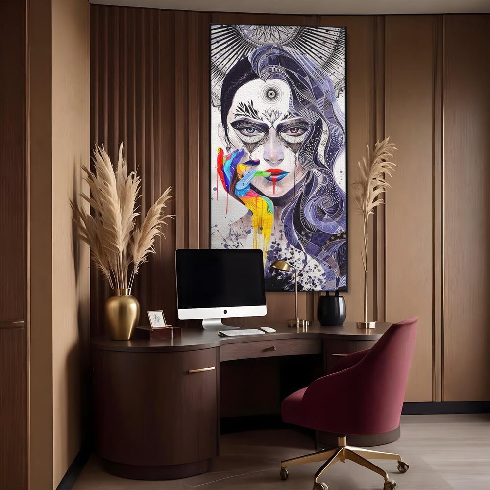 Tablou Canvas Premium LuxCanva® A1340, Minjae Lee , Living, Abstract, Colorat, Fata, Decorativ, Graffiti, Studio, Culori Vibrante